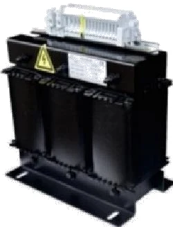 Three-phase autotransformer with visible windings and terminal connections