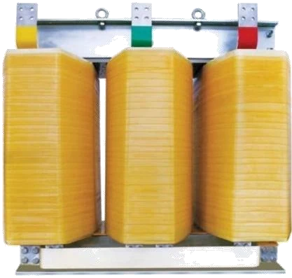 Three-phase transformer with yellow windings